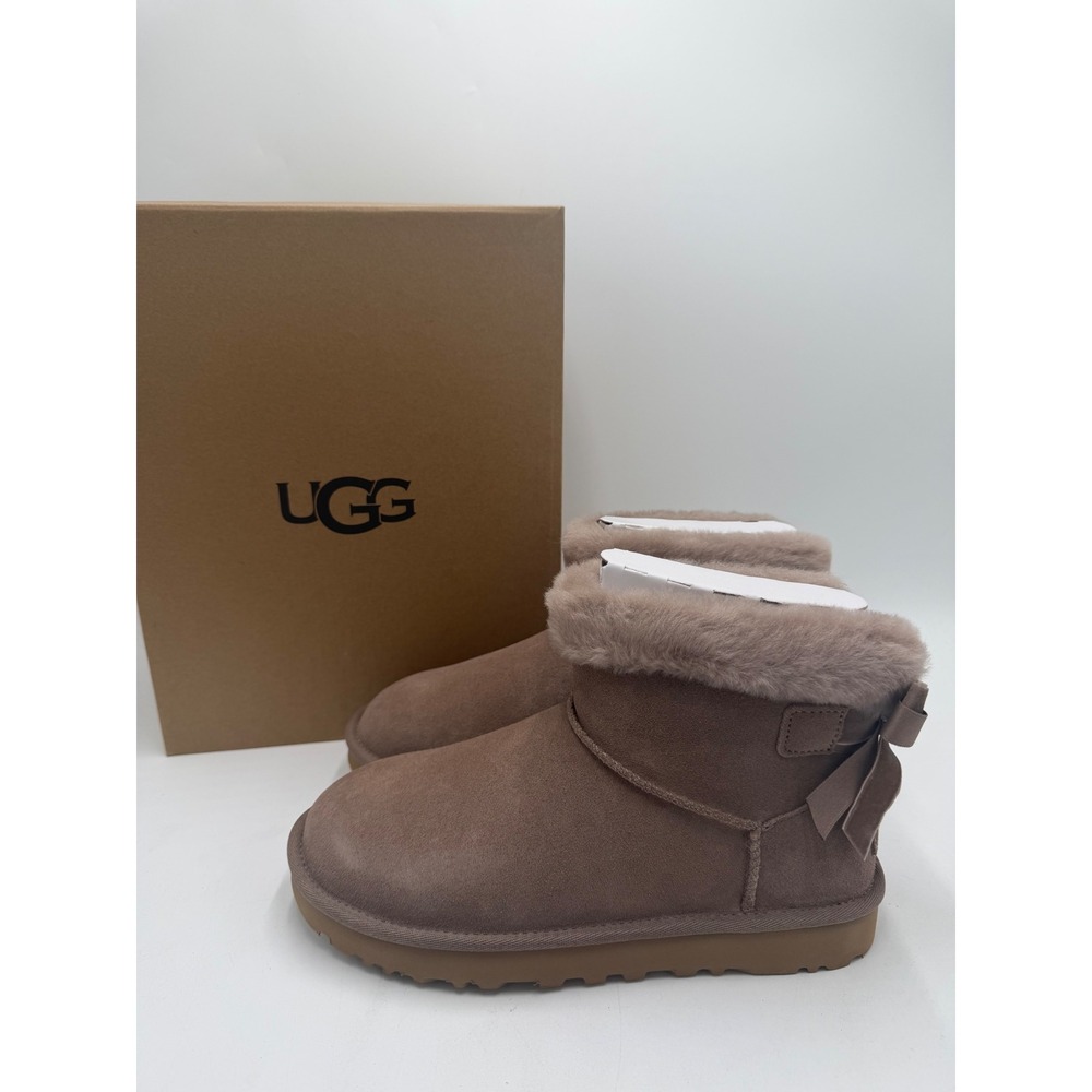 UGG Women Mini Bailey Mixed Bow Caribou Brown Suede Boots Size 7 NWB